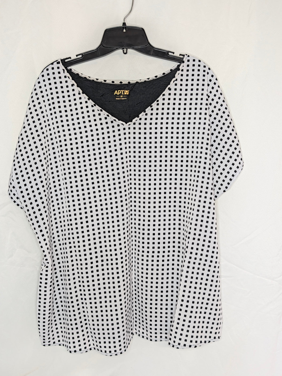 EUC Apt( s/s blouse, b& white check front, - size Women - 1X (16/18W)