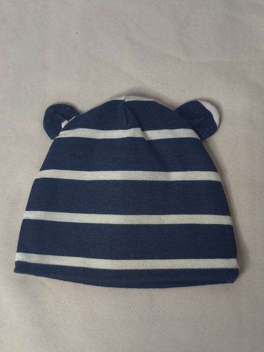 EUC newborn hat w/ears navy white stripe - size Month - Newborn