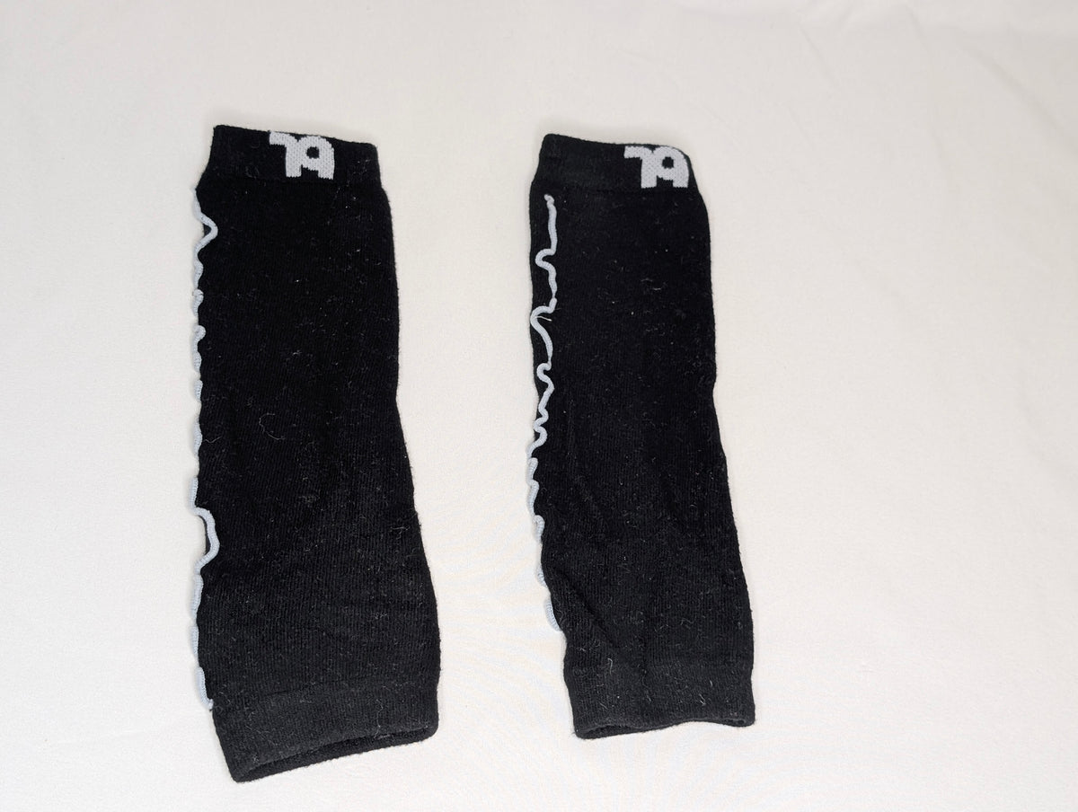 EUC leg warmers, black w grey ruffle, one size