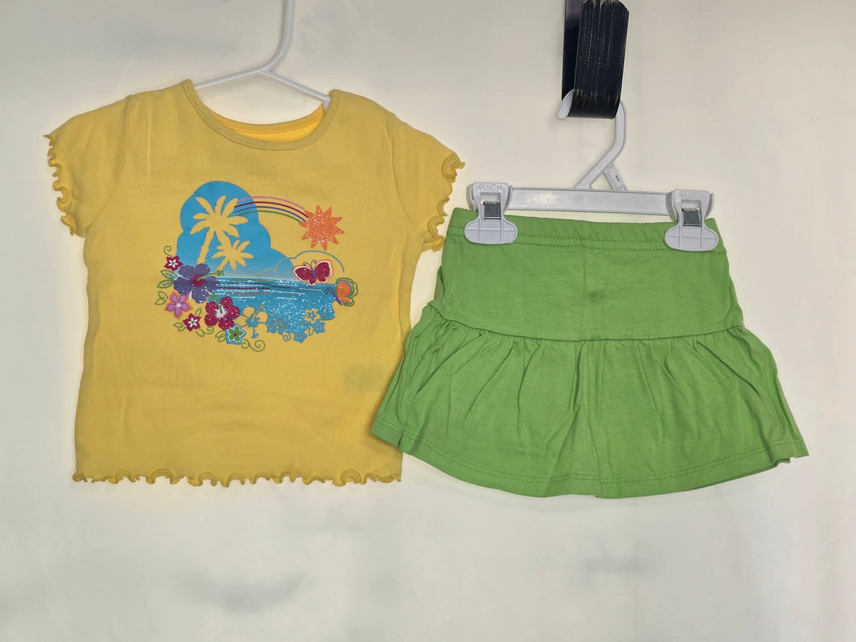 VGUC 2pc set, yellow tropical print tee, - size Month - 12-18 / 18M