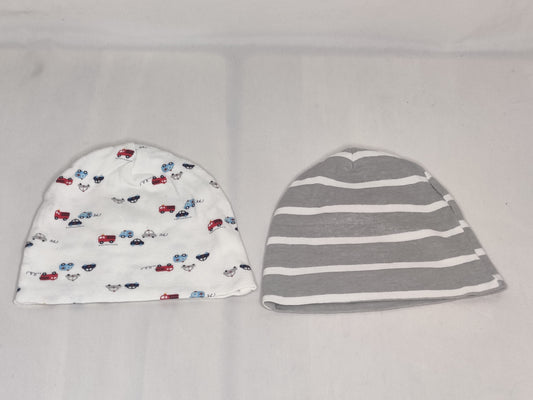 EUC 2 infant hats, 100% cotton, grey/white - size Month - 0-6