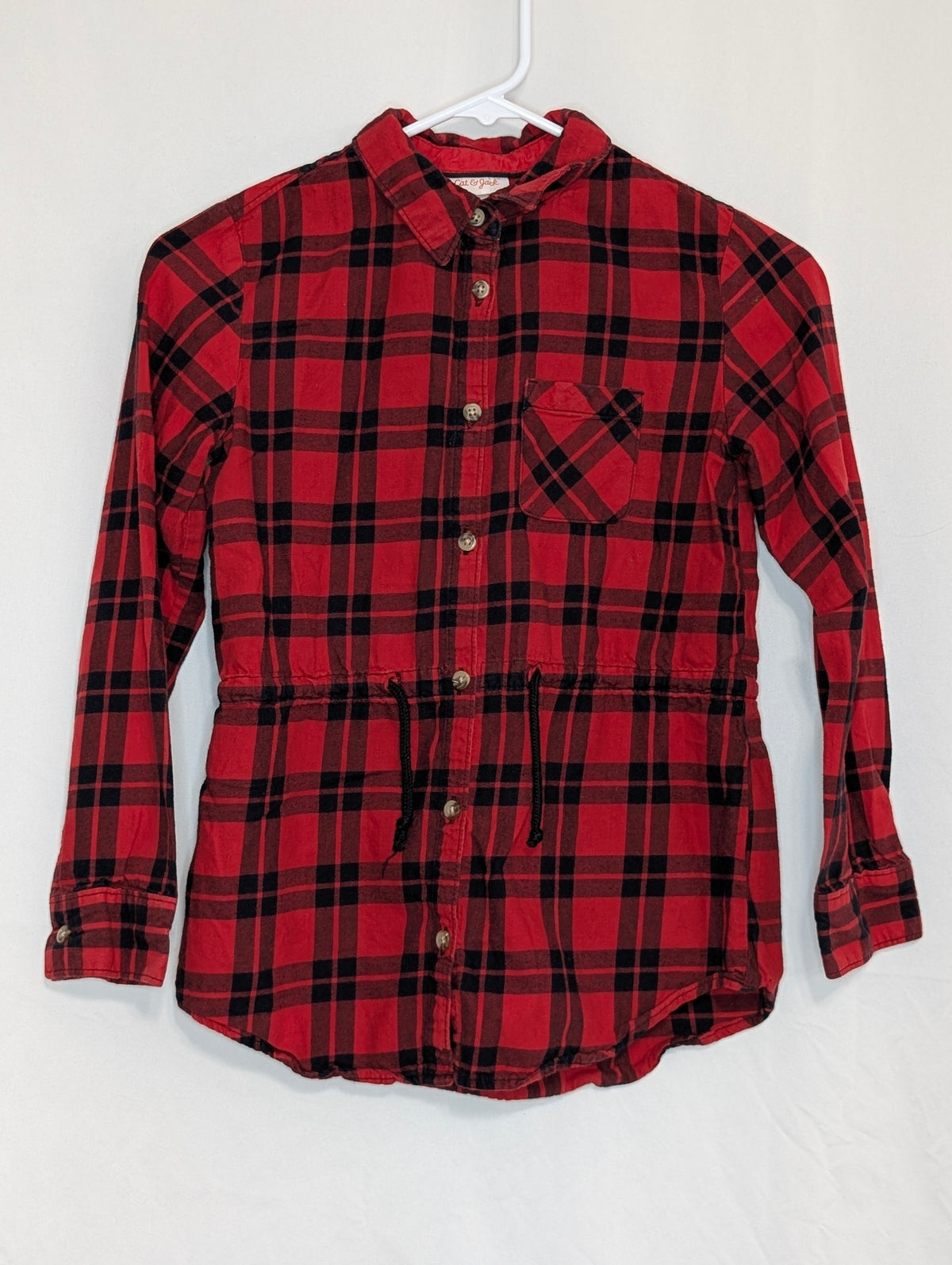 EUC C&J l/s black & red plaid button down tunic - size Youth - 10 (L)