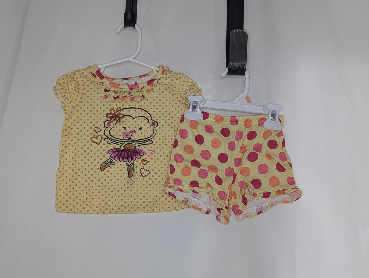 VGUC JumpBean 2pc PJ, s/s & shorts, dancing - size Month - 12-18 / 18M