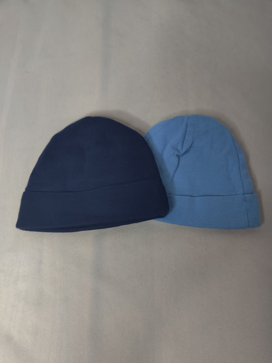 EUC 2 cotton infant hats navy and light blue - size Month - 0-6