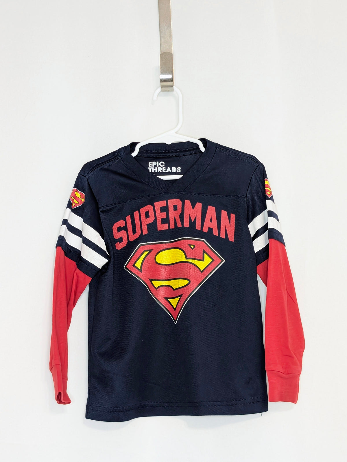 GUC Superman active l/s tee, navy blue & red - size Youth - 4 (XS)
