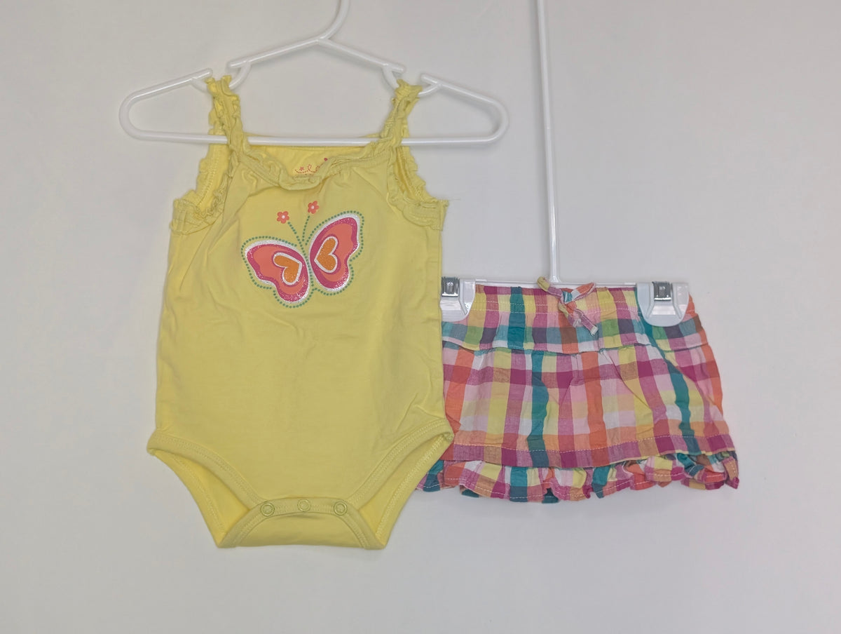 VGUC 2 pc, yellow tank onesy-glittery butterfly - size Month - 0-3 / 3M