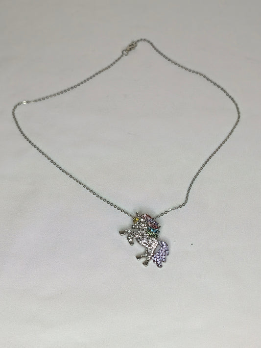 VGC crystal unicorn neck lace, 20' silver chain,