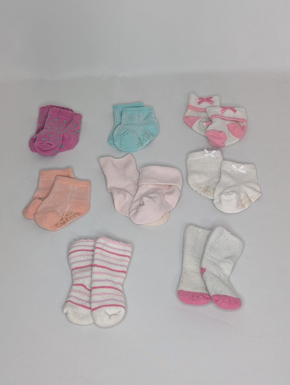 VGUC 8pr socks; newborn aqua blue, light orange, - size Month - Newborn