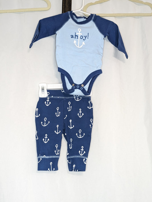 EUC 2pc l/s onesie & pants set, navy & light - size Month - 0-3 / 3M