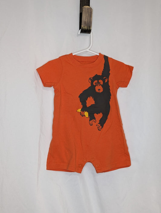 EUC Carter shorts romper orange w/ brown chimp - size Month - 6-9 / 9M