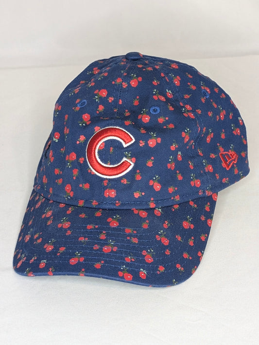 EUC youth Cubs hat, blue w/red floral print, 100%