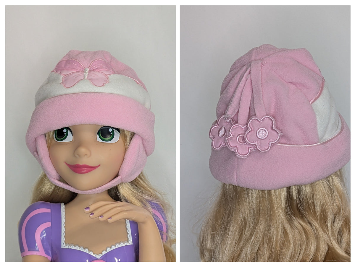 EUC fleece hat w/ velcro chin strap, butterfly - size Month - 6-12