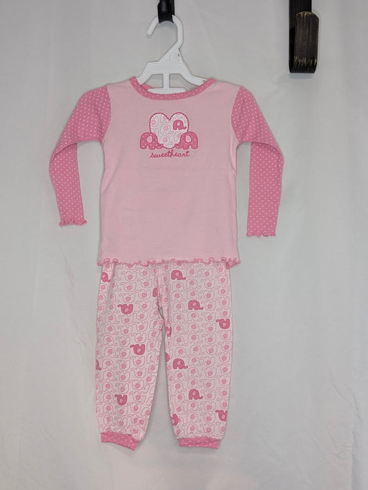 VGUC Carter 2pc snug fit pj, pink elephant print, - size Month - 12-18 / 18M