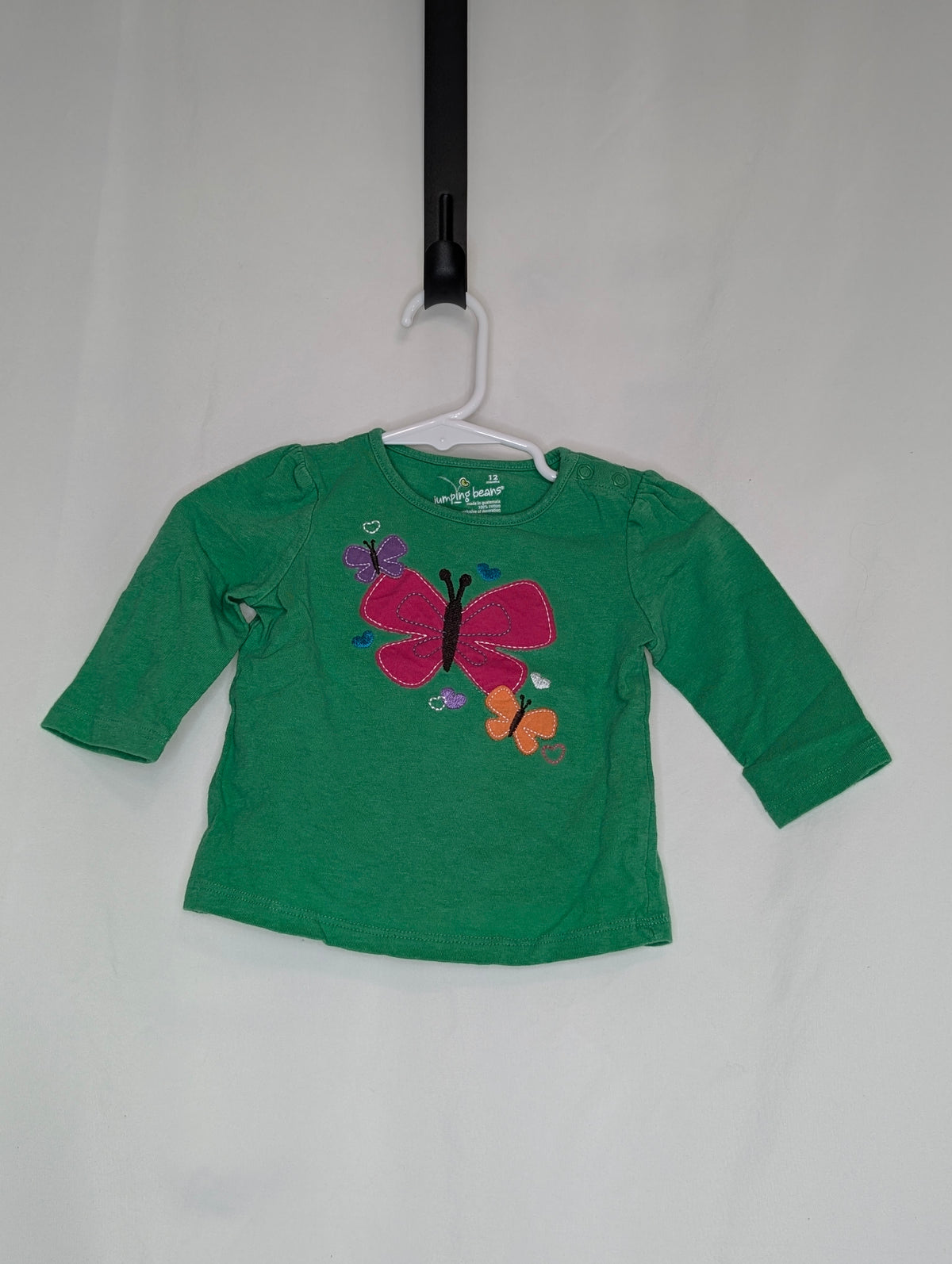 VGUC JumpBean l/s tee, green w/ colorful - size Month - 9-12 / 12M