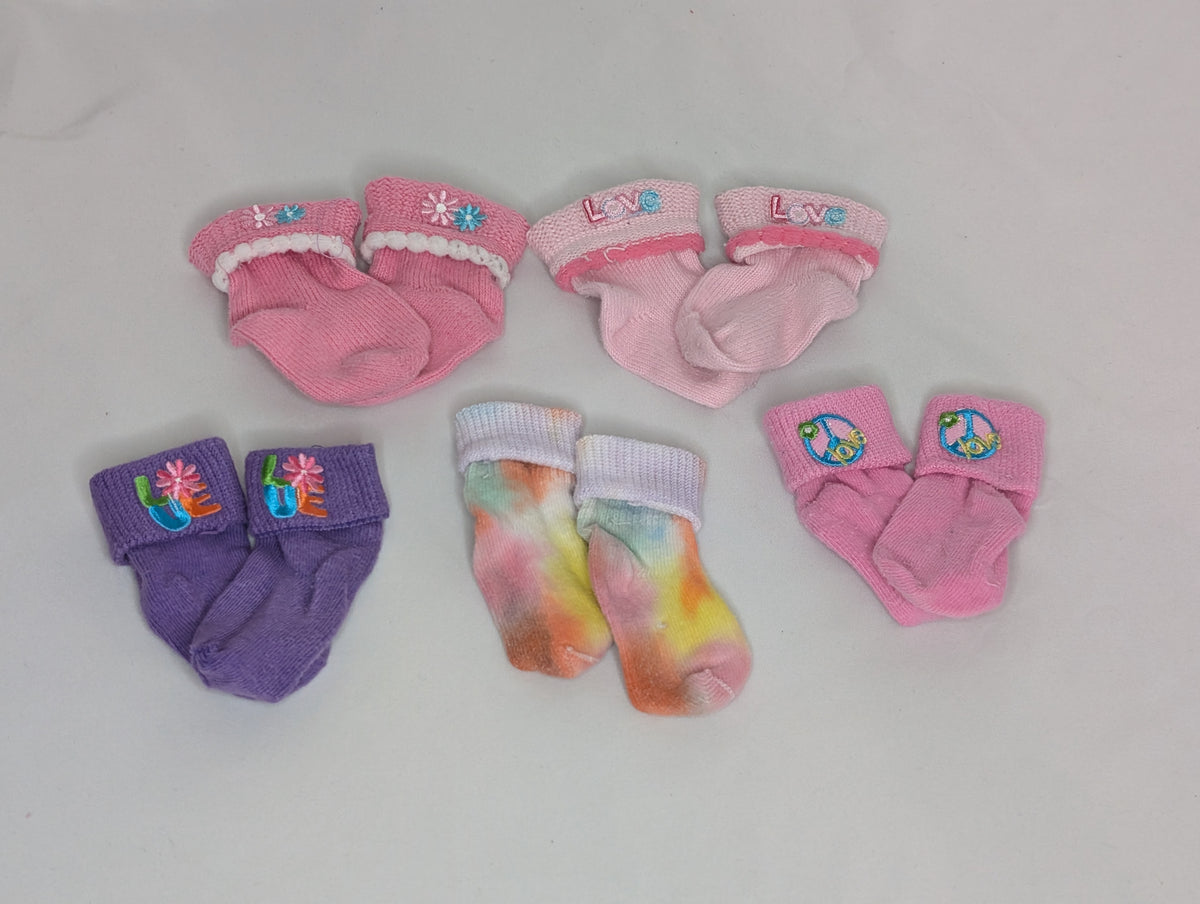 VGUC 5 pr cuff socks tie-dye, purple love, - size Month - 3-6 / 6M