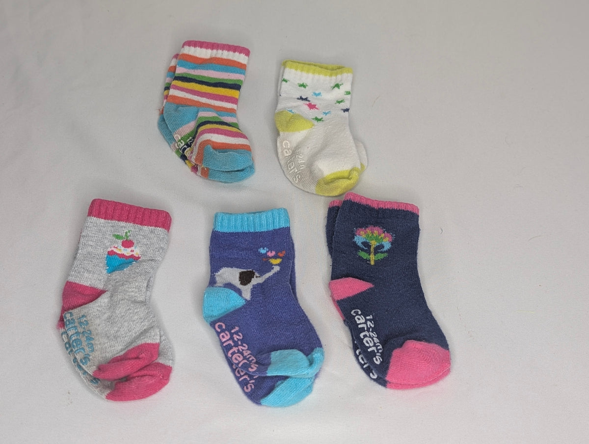 VGUC 5pr Carter colorful socks, sz 12-24months