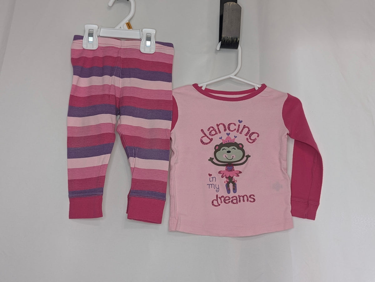 VGUC JumpBean 2pc PJ, pink w/ballerina monkey, - size Month - 12-18 / 18M