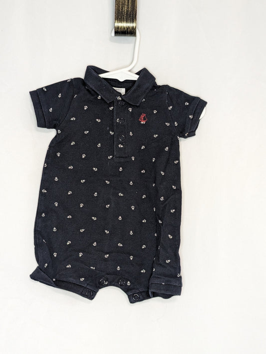 EUC short romper, navy w/ white anchor print, - size Month - 0-3 / 3M