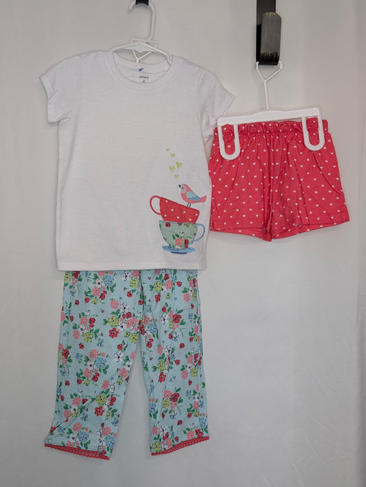 GUC Carter 3pc loose fit pj, white s/s top w/bird - size Toddler - 4T