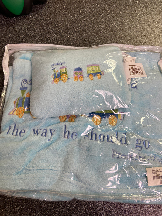 Train Blanket & Pillow New w/ proverb