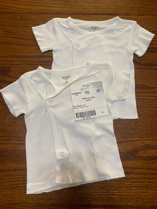 2 white ss t-shirts Carter's - size Month - 0-3 / 3M