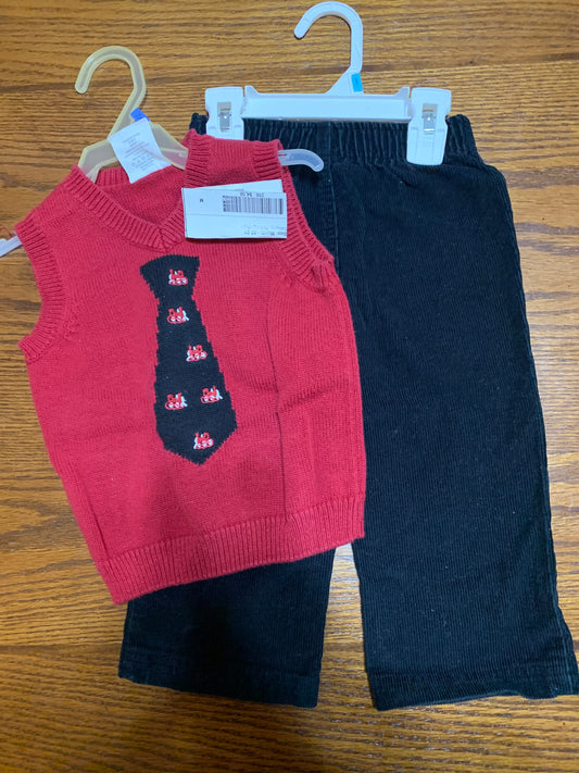 Red vest/black corduroys *Crazy 8/Carter's - size Month - 18-24 / 24M