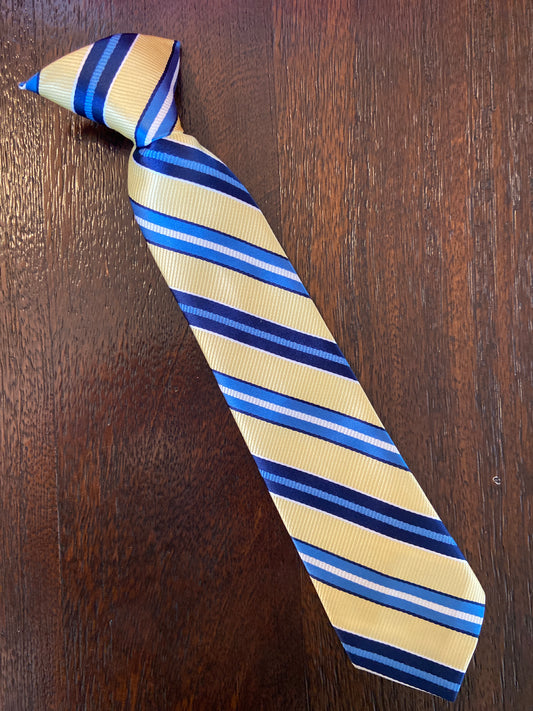 Clip-on Tie like new Blue yellow stripe - size Youth - 4 (XS)