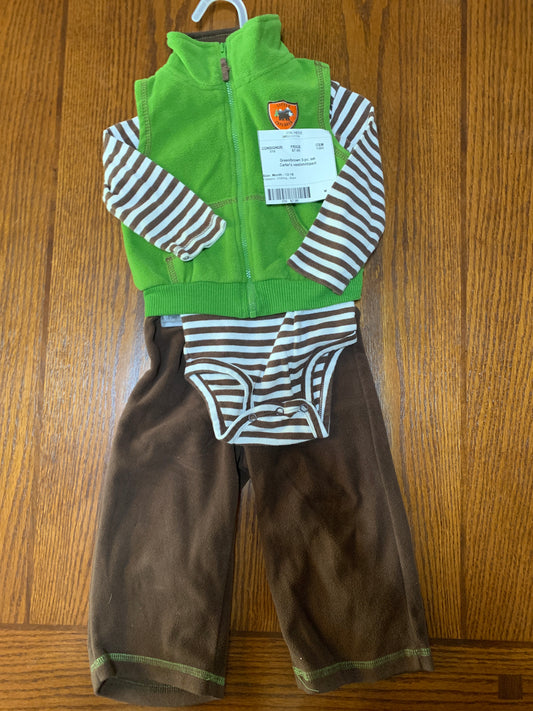 Green/brown 3-pc. set Carter's vest/shirt/pant - size Month - 12-18 / 18M