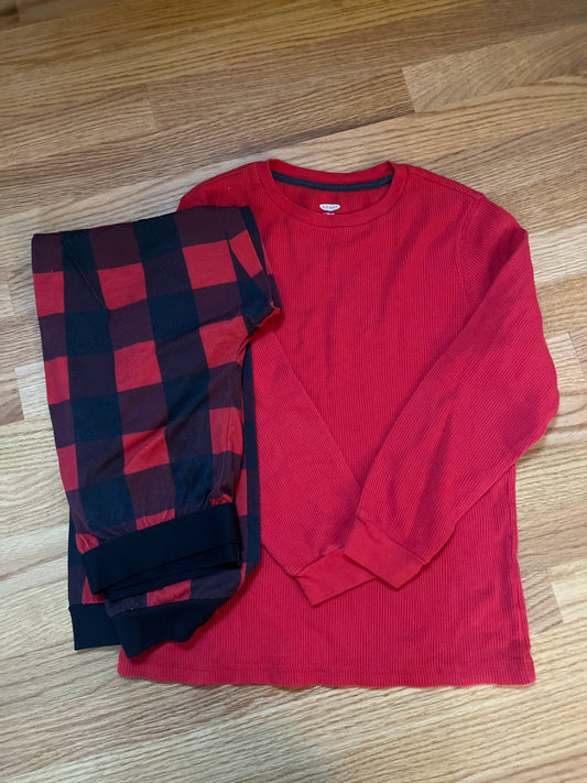 Red/black 2-pc pj set Old Navy L 10-12, waffle - size Youth - 10 (L)