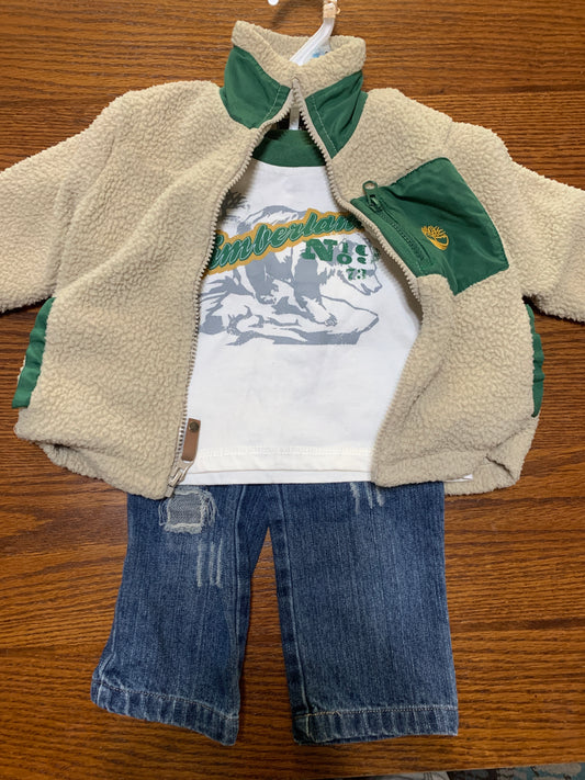 Fleece jacket/jeans/tee *Timberland (3-pc.) - size Month - 9-12 / 12M