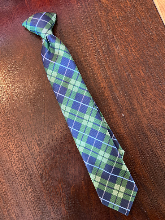 Clip-on tie Chaps *blue green plaid - size Youth - 6 (S)