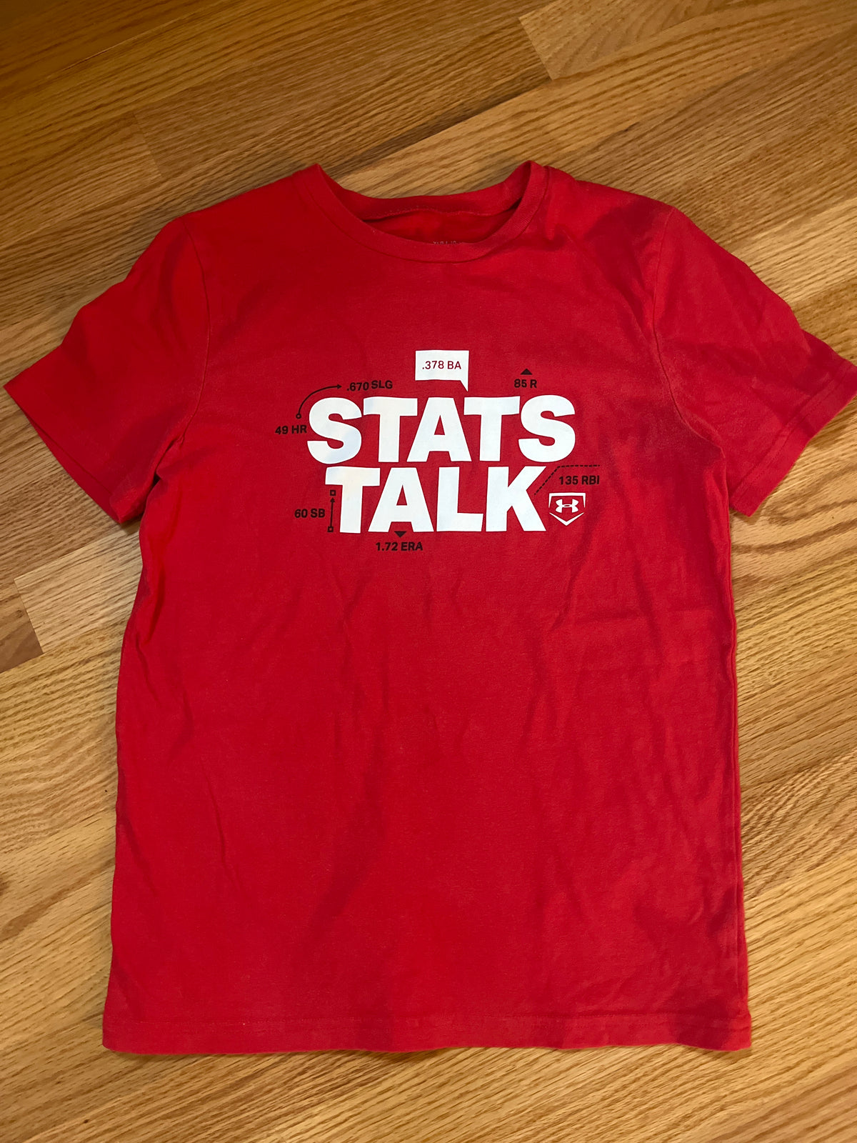 Red Stats Talk tee Under Armour YLG - size Youth - 10 (L)