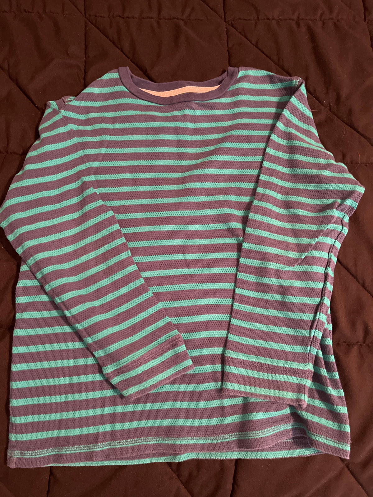 Teal/navy striped waffle Old Navy ls shirt - size Youth - 8 (M)