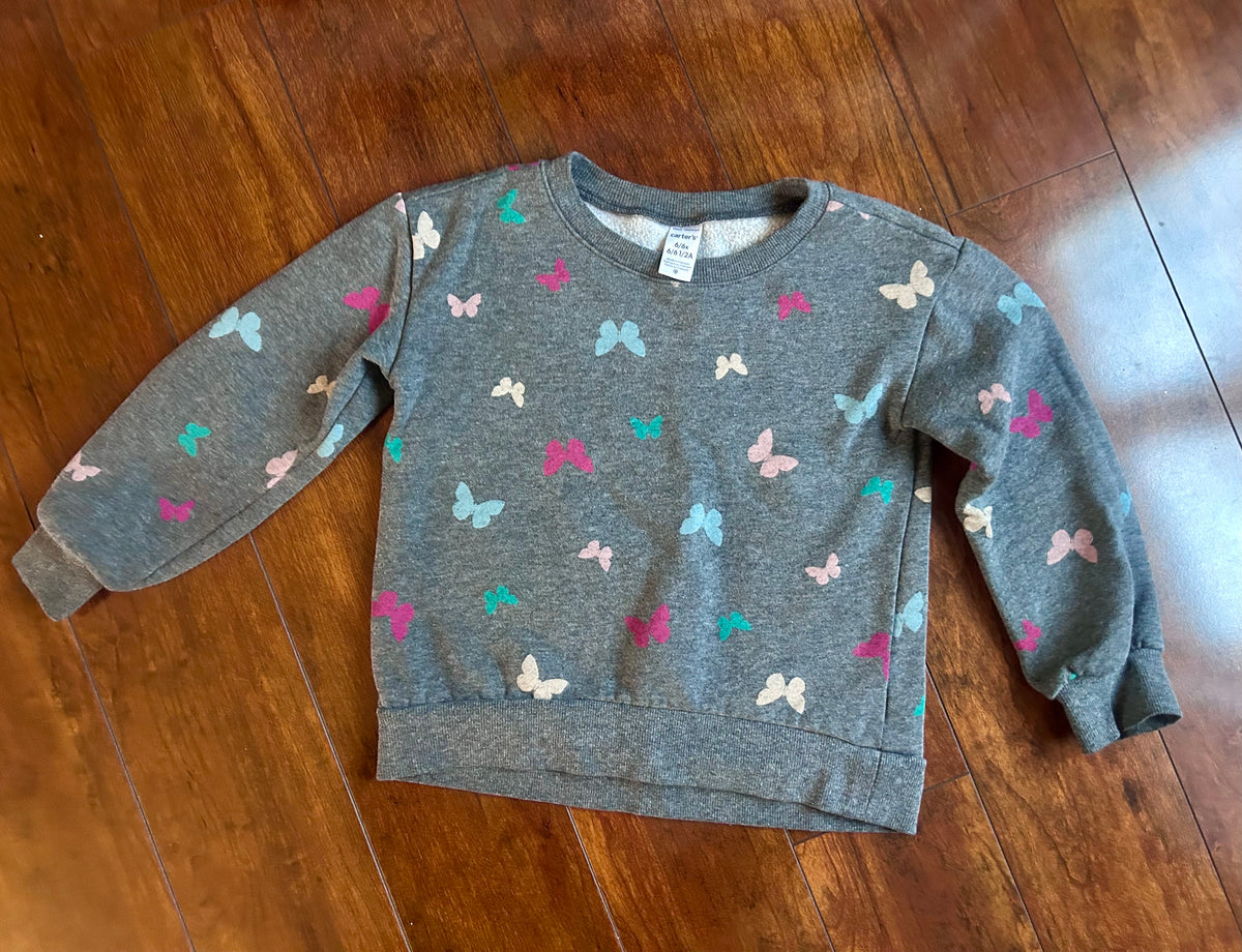 Carter's sweatshirt EUC Gray w/butterflies - size Youth - 6 (S)