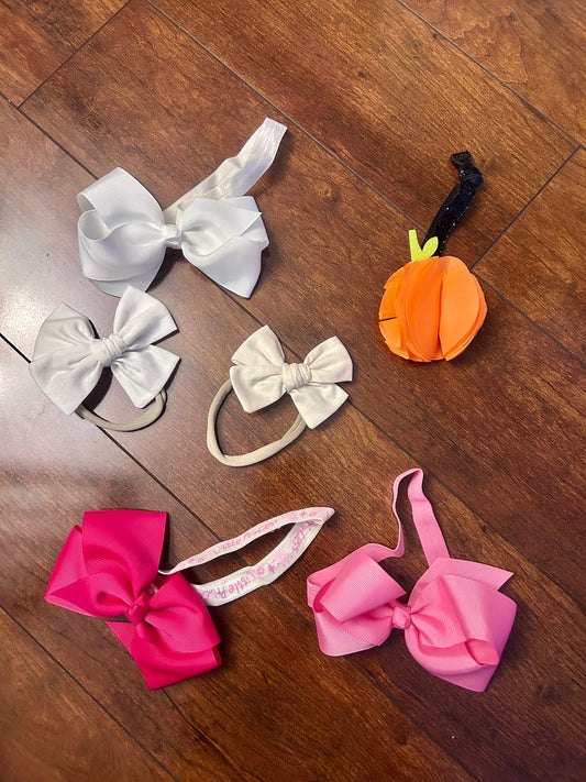 Baby headbands w/bows VGUC white,pink,pumpkin