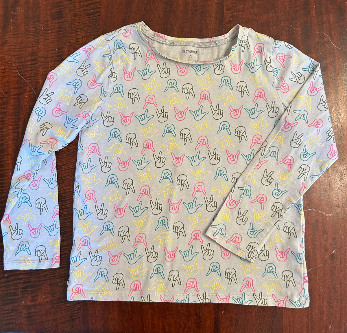 GYMBOREE GREY HAND SOFT LONG SLEEVE VGUC - size Youth - 7 (S)