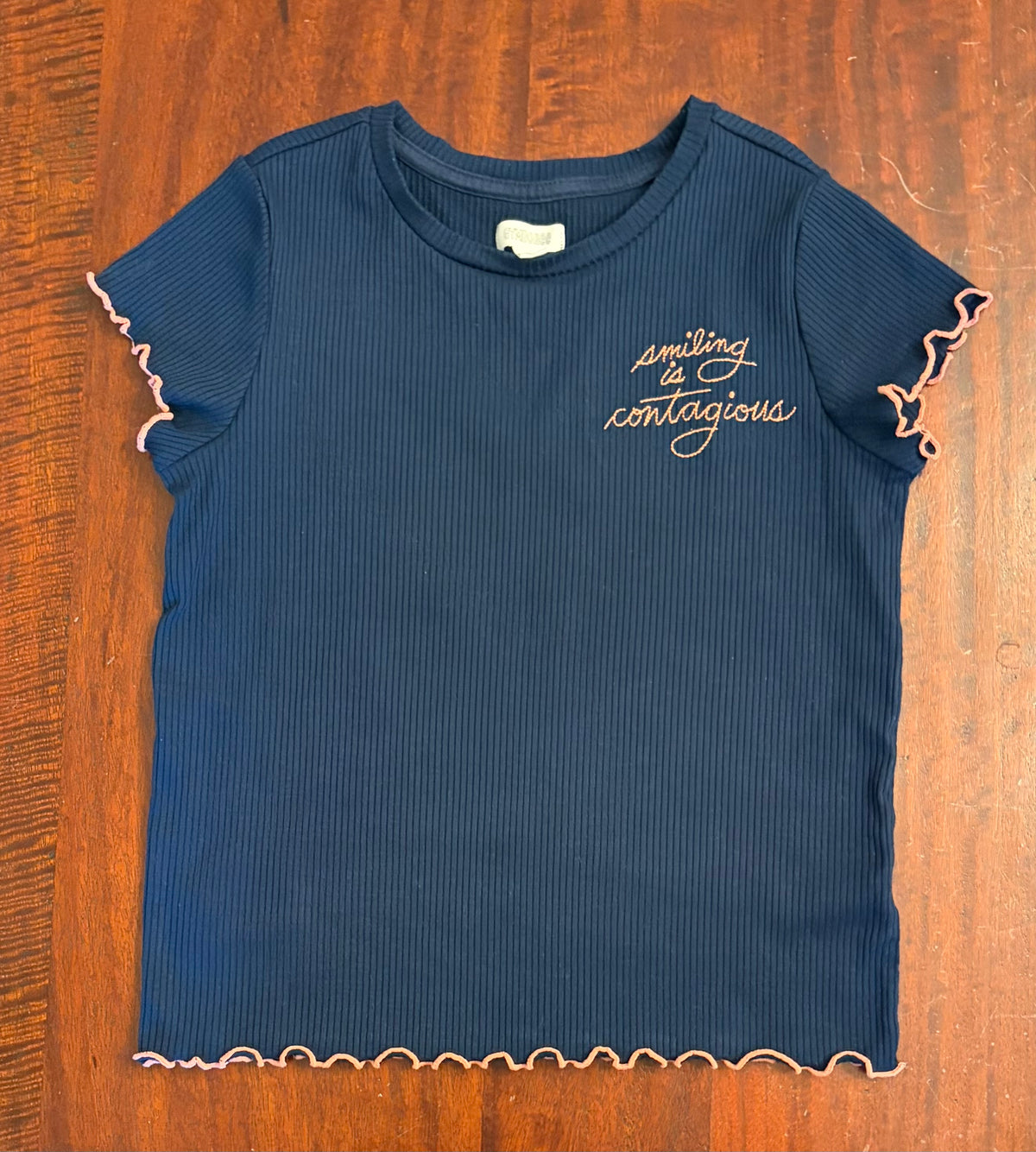 GYMBOREE BLUE RIBBED T-SHIRT CGUC - size Youth - 7 (S)