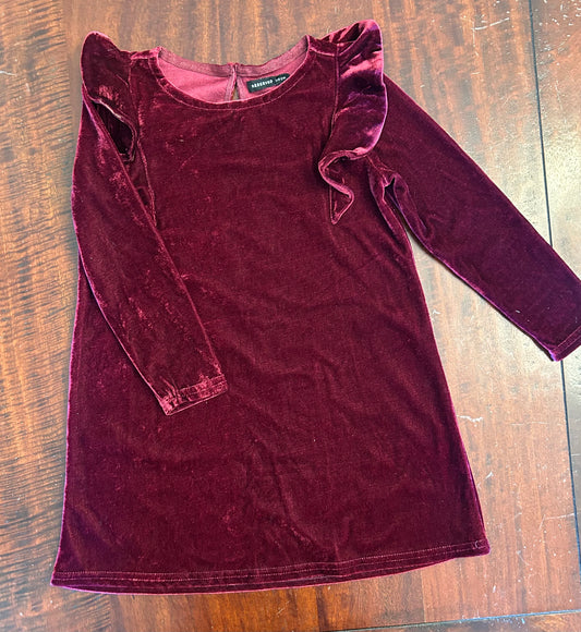 VENVET BURGUNDY DRESS EUC LONG SLEEVE - size Youth - 4 (XS)