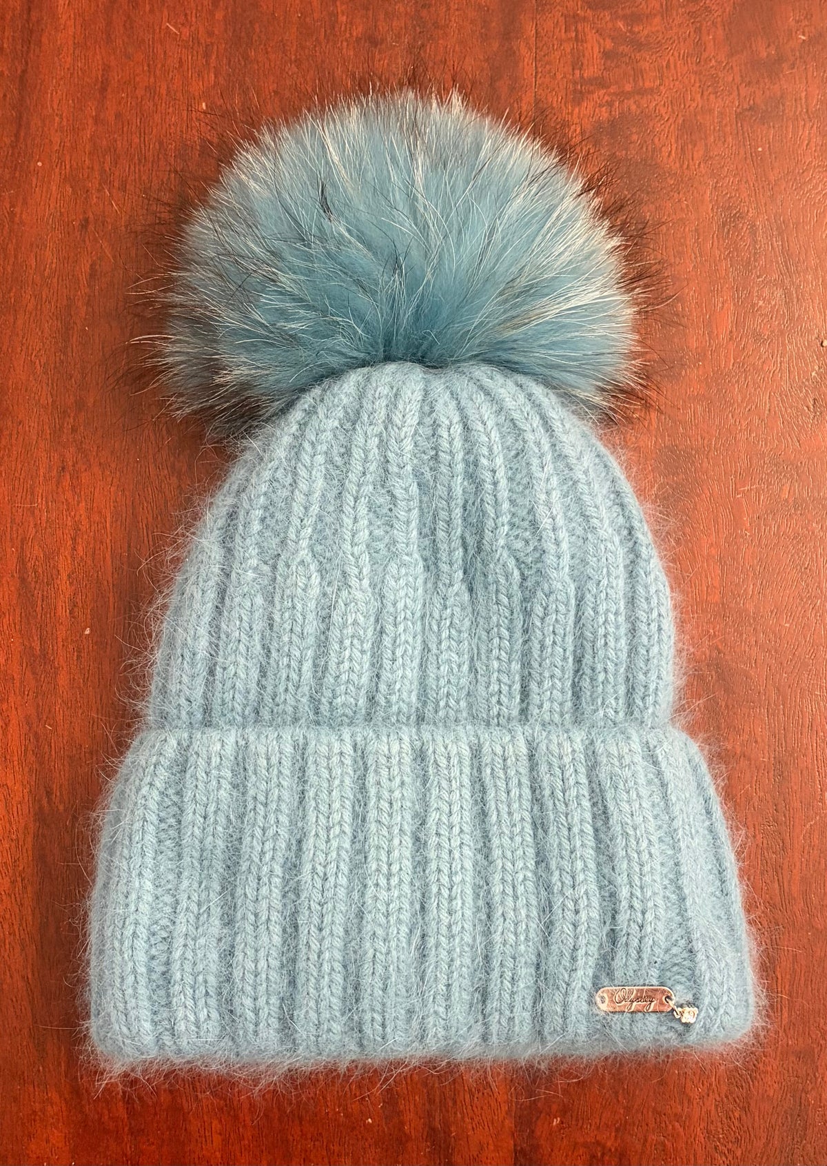 6Y LIGHT BLUE VERY WARM WINTER HAT POM POM EUC
