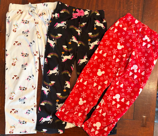 FLANNEL PAJAMAS 3PAIRS BOTTOMS ONLY VGUC - size Youth - 8 (M)
