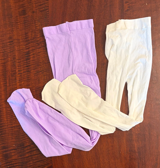 2TIGHTS WHITE & LILAC EUC STRETCHY - size Youth - 4 (XS)