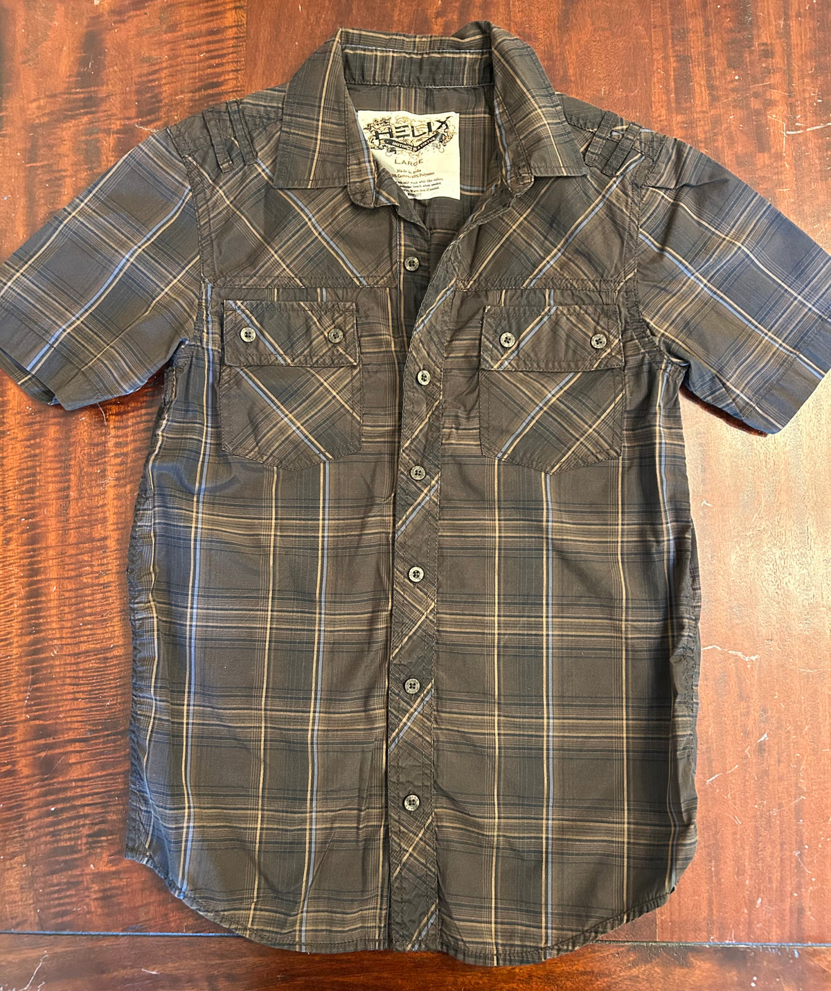 HELIX BUTTON DOWN SHORT SLV EUC BROWN - size Youth - 10 (L)