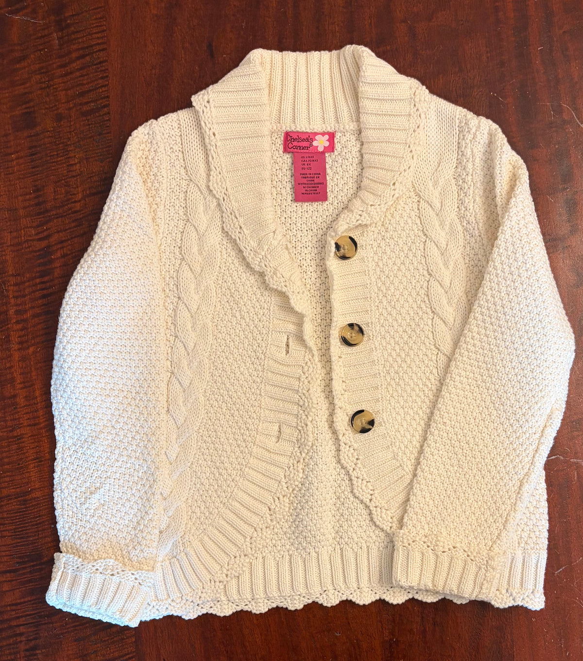 WHITE CARDIGAN EUC KNIT COTTON - size Youth - 6 (S)