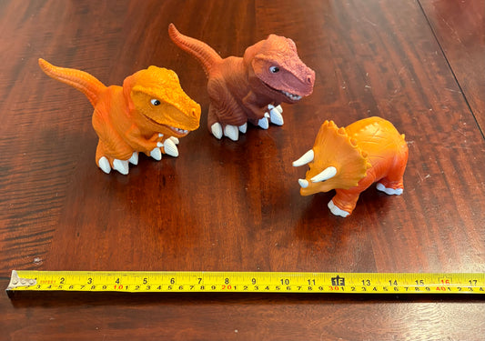 3 DINO FIGURINES PLASTIC MOUTH OPENS