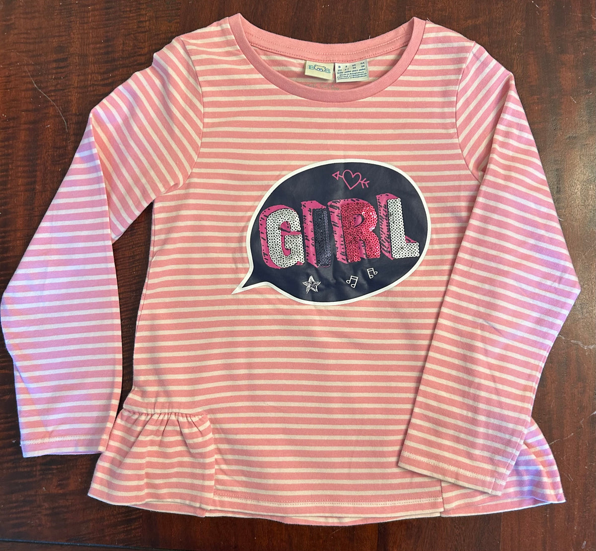 PINK STRIPE COTTON TOP LONG SLEEV VGUC - size Youth - 6 (S)