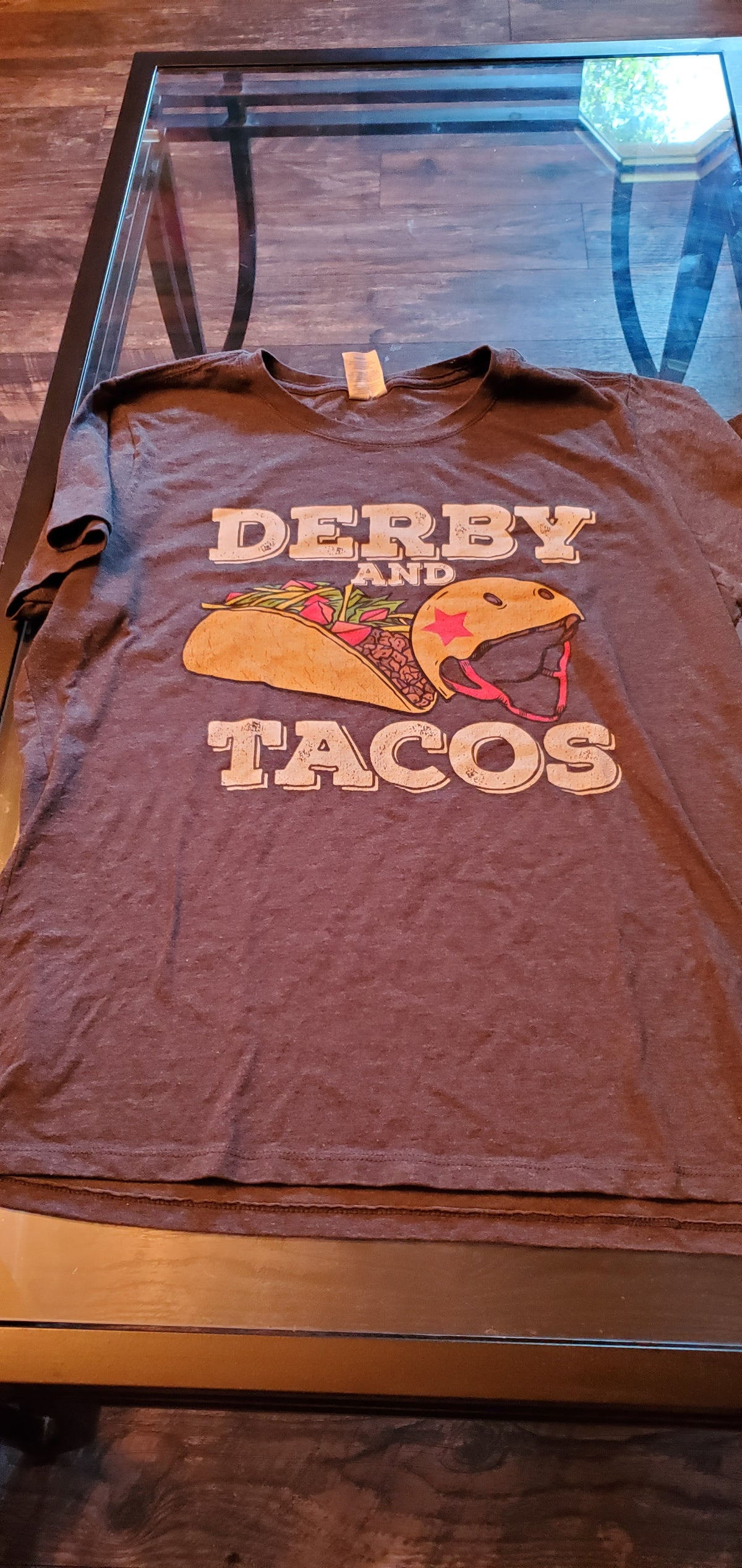 Derby and tacos Gray shirt - size Youth - 14 (XL)