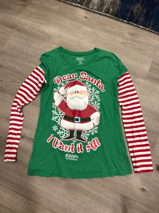 Dear Sant long sleeve Green candy cane sleeve - size Junior - XL (15/17)