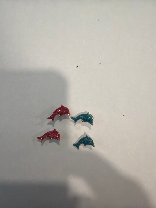 Pink Aqua dolphin Earrings