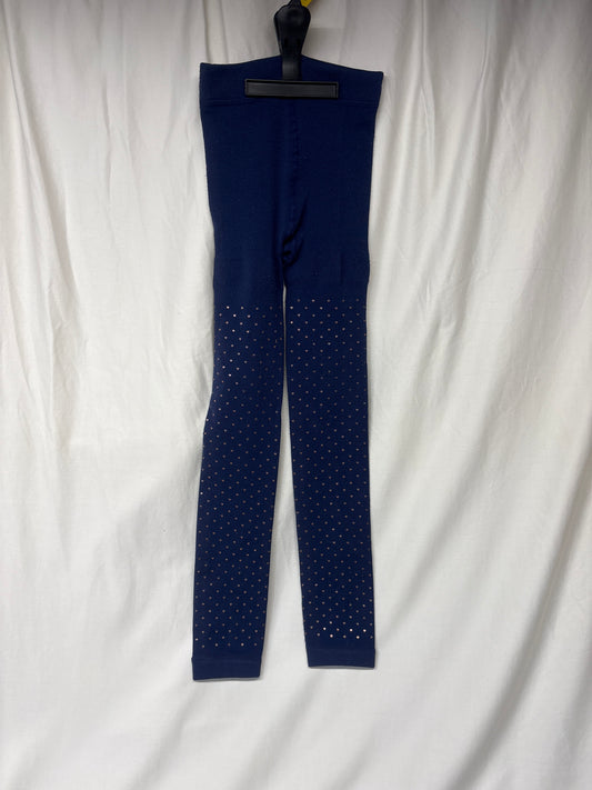 Navy w/ gold hearts footless tights sz 12/14 - size Youth - 12 (L)