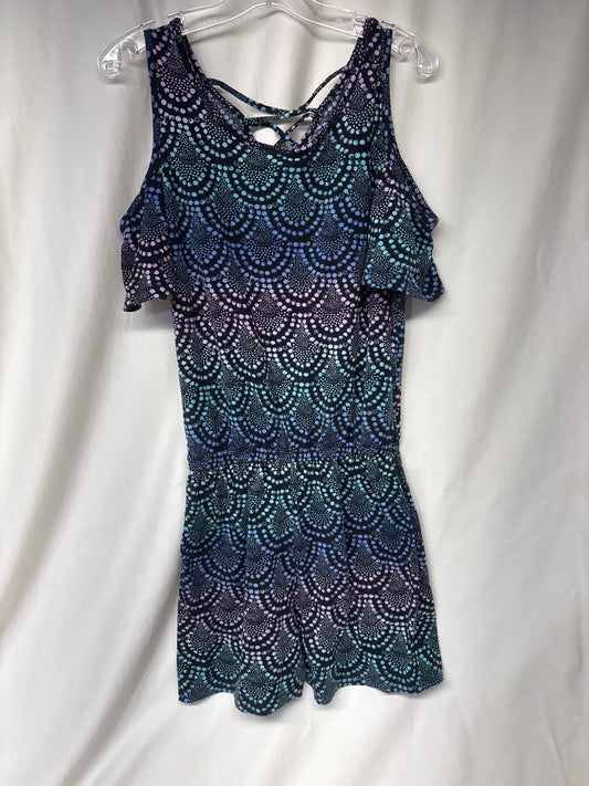 SO romper - black w/ blue, pink, green & off- - size Youth - 16 (XL)